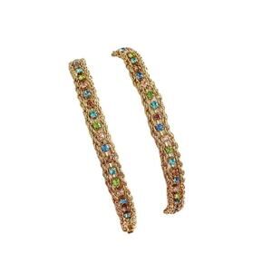2 x Vintage Gold Chain Bracelet with Multi Colored Rhinestones